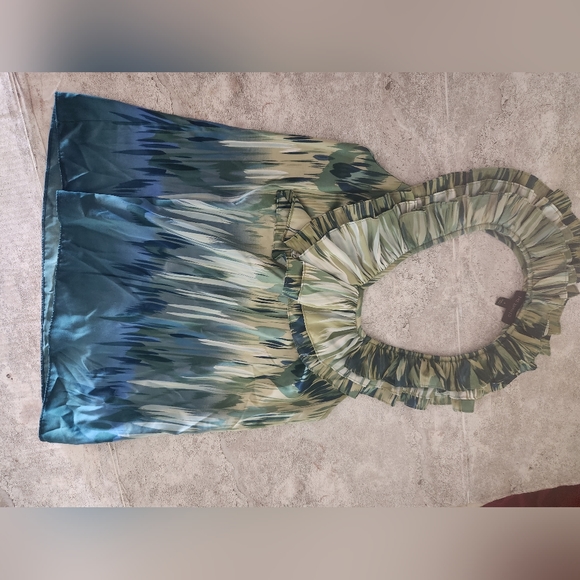 The Limited Halter ruffle Neck Blouse Blue Green small - Picture 5 of 7